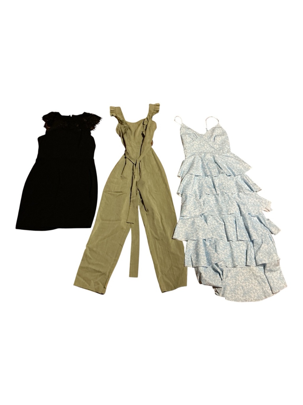 Express Olive Green Ruffle-Strap Tie-Waist Jumpsuit